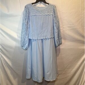 Vintage Blue Dress Sears 1970s the Fashion Place Knee Length Wedding Lace Sleeve